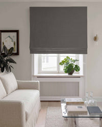 Dark Grey Linen Roman blind blackout lined - pre-washed 100% linen. Bianco Granite by Ada & Ina.