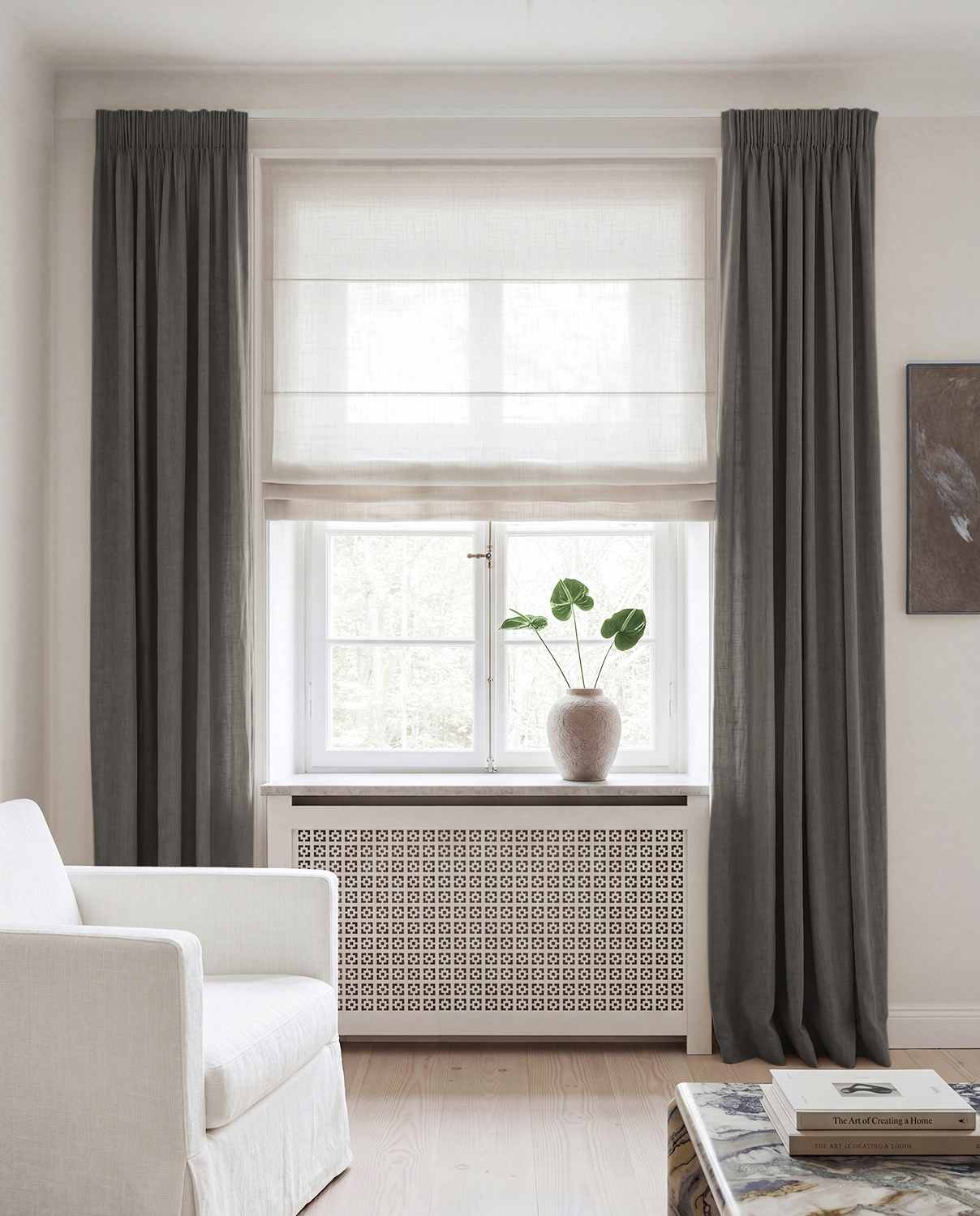 Dark Grey Linen curtains blackout lined - pre-washed linen. Bianco Granite by Ada & Ina.