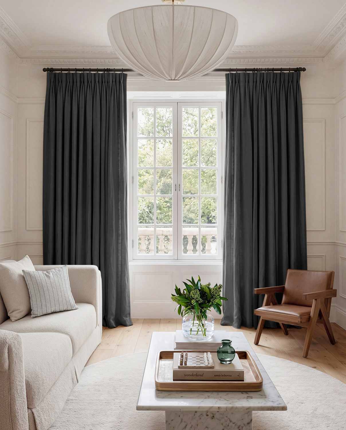 Dark Grey Linen Living room curtains - 100% pre-washed linen. Bianco Asphalt by Ada & Ina.