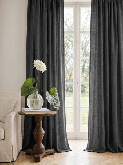 Dark Grey Linen Curtains - Cotton lined. Made of pre-washed 100% linen Bianco Asphalt by Ada & Ina.