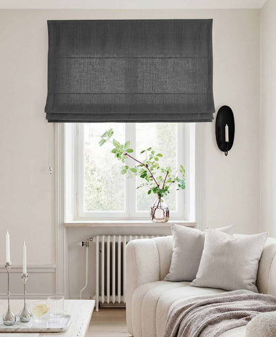 Dark Grey Linen Roman blind - Cotton lined. Made of pre-washed 100% linen Bianco Asphalt by Ada & Ina.