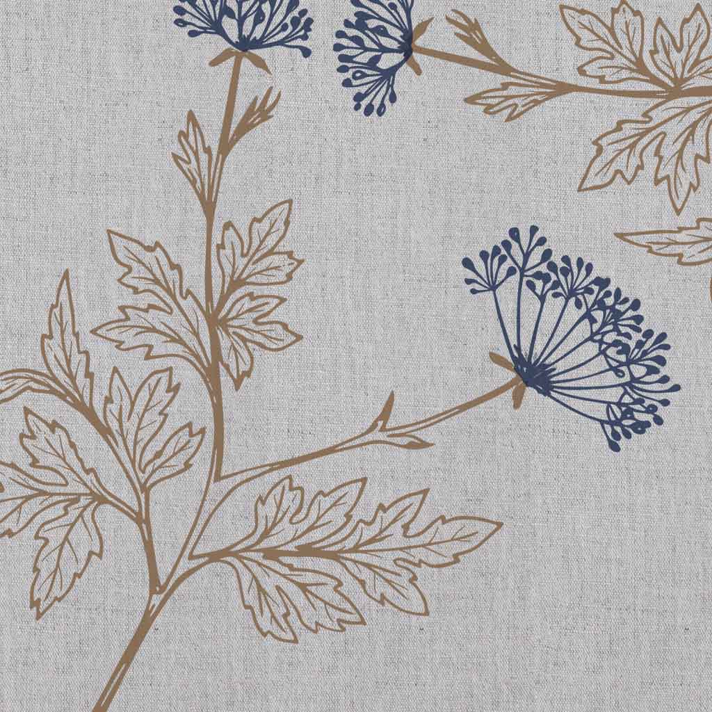 Emmy Deep Blue - Natural fabric with botanical Blue and Brown print