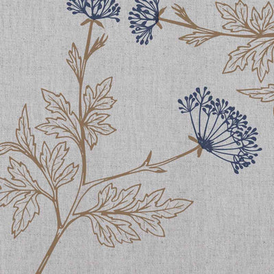 Emmy Deep Blue - Natural fabric with botanical Blue and Brown print