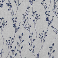 Saeeda Deep Blue - Natural curtain fabric with Dark Blue botanical print