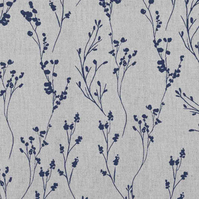 Saeeda Deep Blue - Natural curtain fabric with Dark Blue botanical print