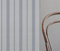 Brea Deep Blue - Natural fabric with Striped Dark Blue print