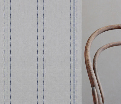 Reyna Deep Blue - Natural fabric with Dotted Striped Dark Blue print