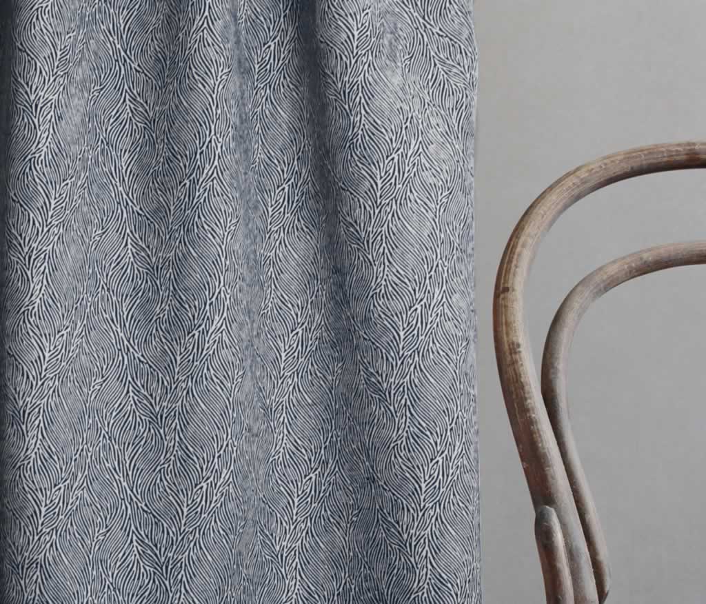 Erica Deep Blue - Curtain fabric with Dark Blue abstract print