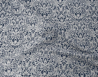Jasmi Deep Blue - Curtain fabric with  Dark Blue abstract print