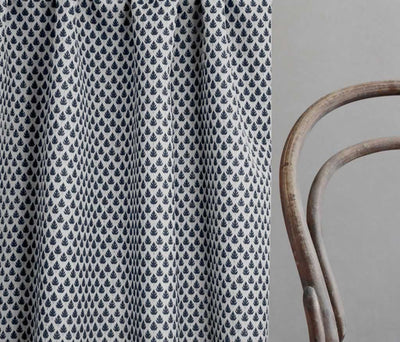 Kira-INV Deep Blue- Curtain fabric with Dark Blue botanical print