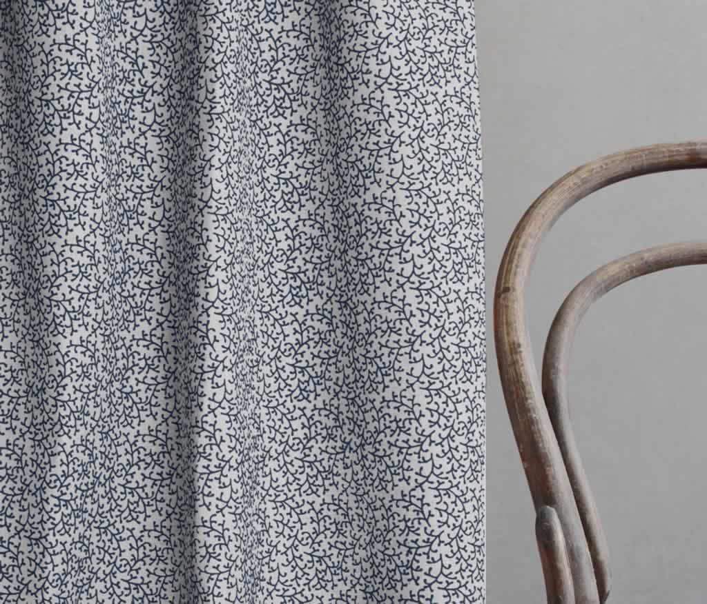 Phila Deep Blue  - Curtain fabric with Dark Blue botanical print