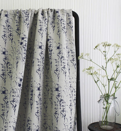 Breeze Deep Blue - Curtain fabric with Dark Blue botanical pattern