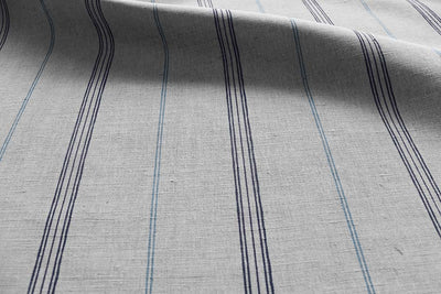 Elise Deep Blue- Linen Cotton mix curtain fabric, True Blue & Deep Blue stripes