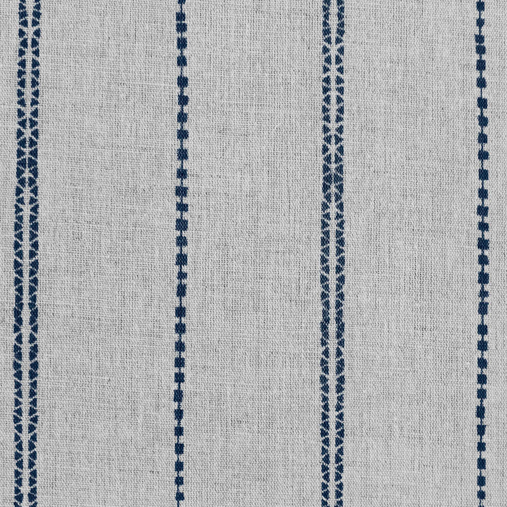 Inga-NAT Deep Blue - Natural fabric with Dark Blue decorative stripes, Linen Cotton mix