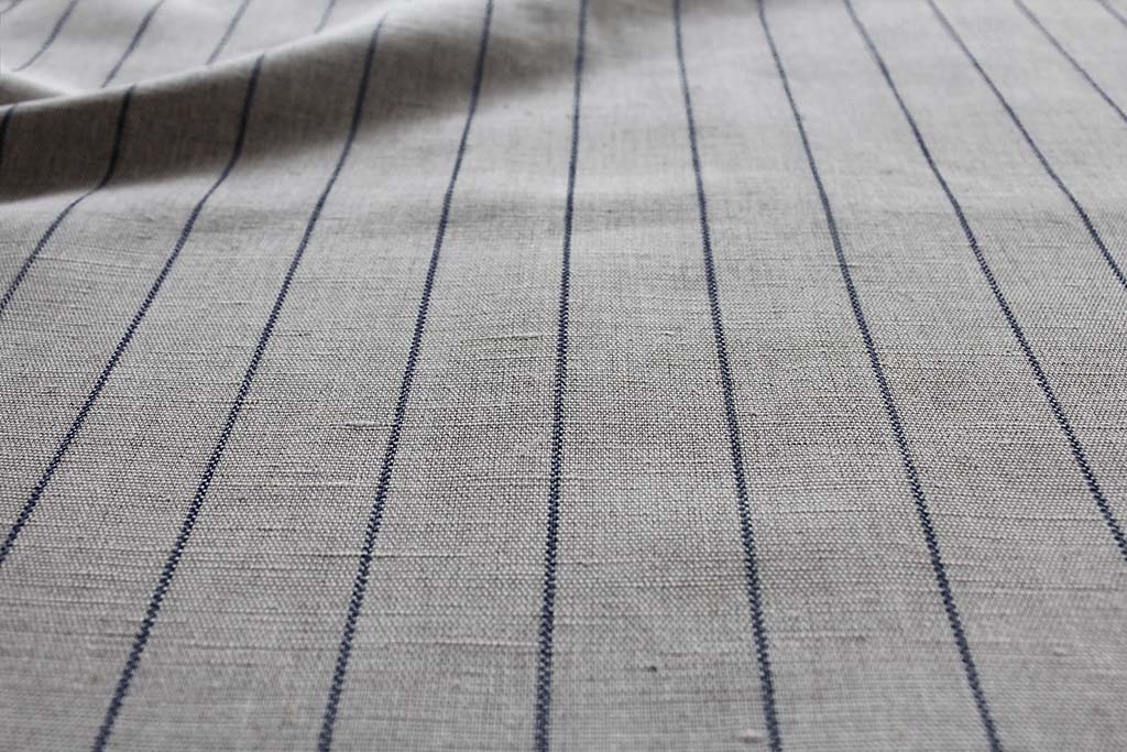 Solveig Night Blue - Curtain fabric with blue stripes