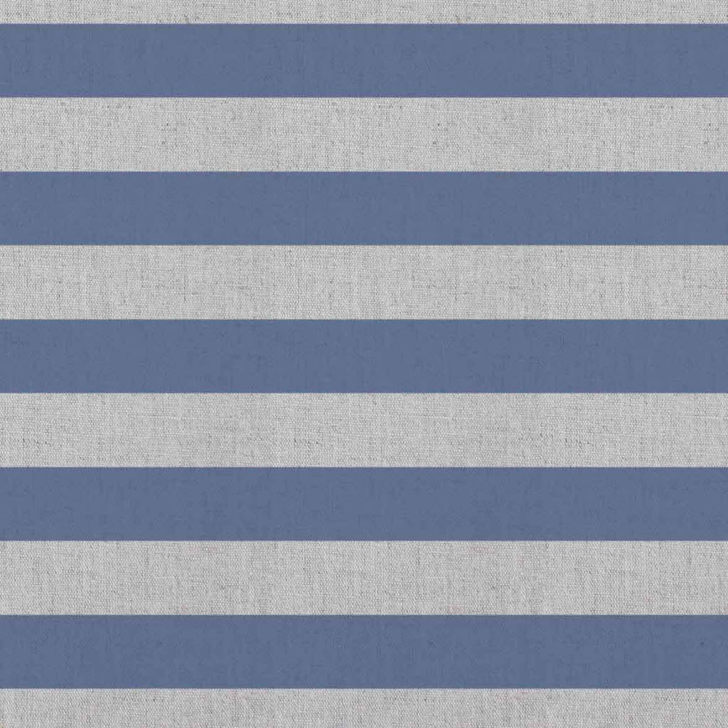 Della Denim - Natural linen mix curtain fabric, Blue horizontal  stripes
