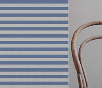 Della Denim - Natural linen mix curtain fabric, Blue horizontal  stripes