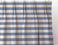 Della Denim - Natural linen mix curtain fabric, Blue horizontal  stripes