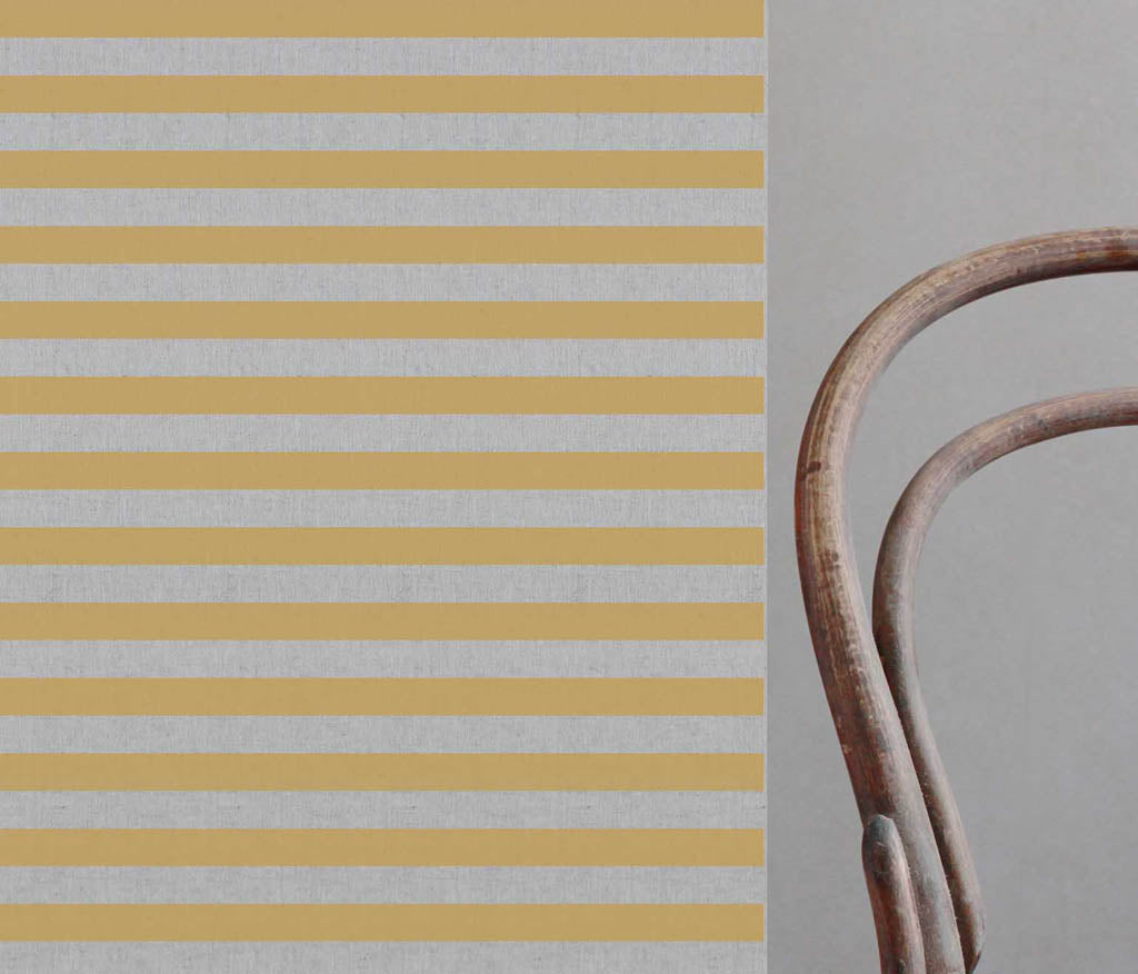 Della Honey - Natural linen mix curtain fabric, Yellow horizontal  stripes