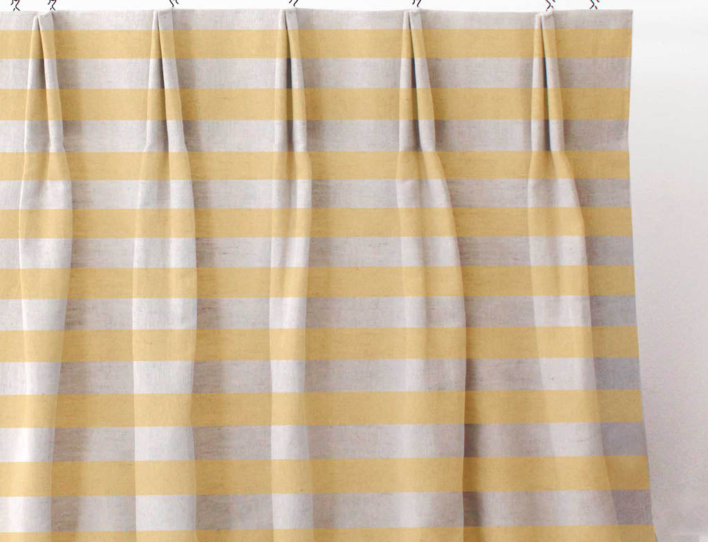 Della Honey - Natural linen mix curtain fabric, Yellow horizontal  stripes