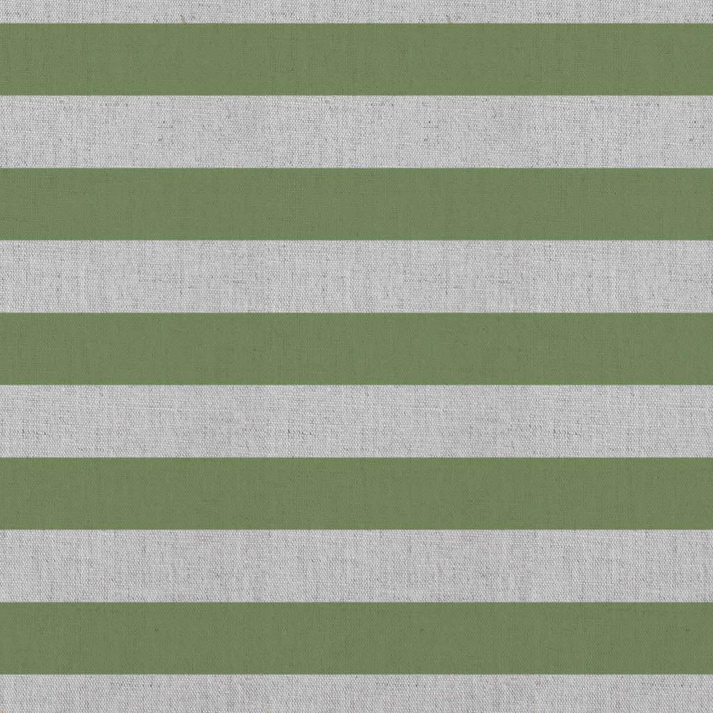 Della Khaki - Natural linen mix curtain fabric, Green horizontal  stripes