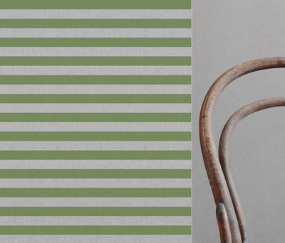 Della Khaki - Natural linen mix curtain fabric, Green horizontal  stripes