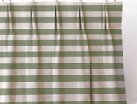Della Khaki - Natural linen mix curtain fabric, Green horizontal  stripes