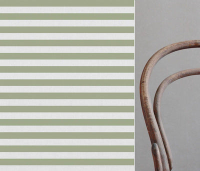 Della Moss-WHT - Linen curtain fabric, Green horizontal  stripes