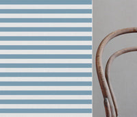 Della Paris Blue-WHT - Linen curtain fabric, Blue horizontal  stripes