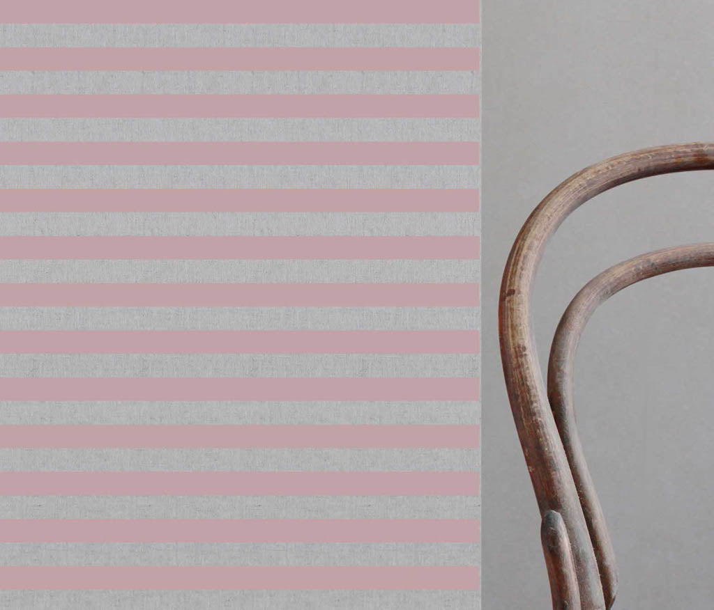 Della Summer Rose - Natural linen mix curtain fabric, Pink horizontal  stripes