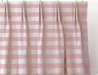 Della Summer Rose - Natural linen mix curtain fabric, Pink horizontal  stripes
