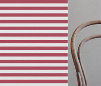 Della Wine-WHT - Linen curtain fabric, Red horizontal  stripes