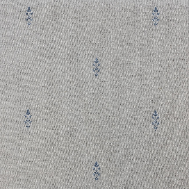 Asli Denim - Natural Linen fabric with classical Blue pattern. Close Up Photo