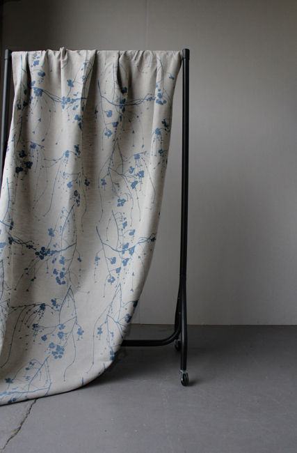 Berry Denim - Botanical Blue print on Linen Cotton fabric