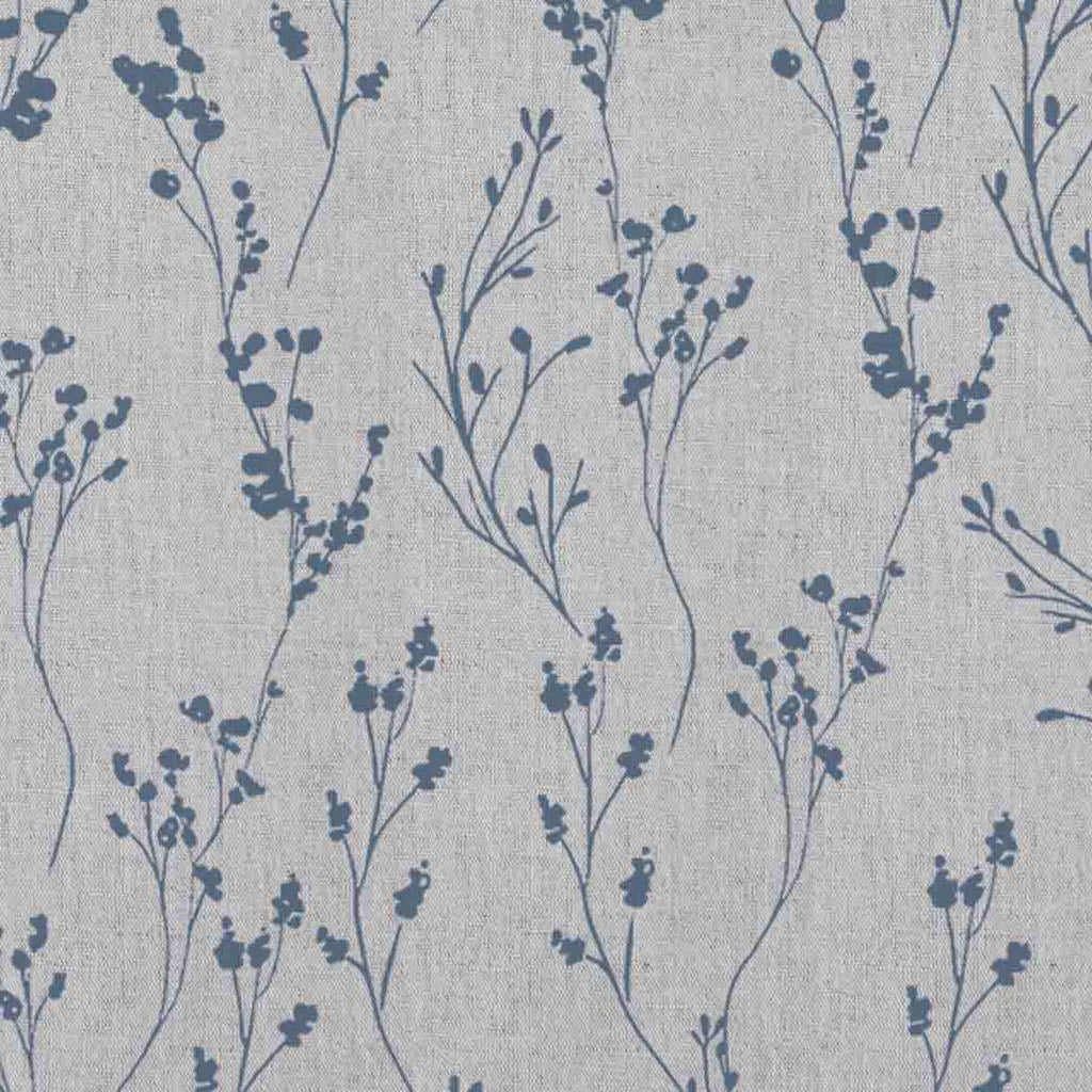 Saeeda Denim - Natural curtain fabric with Blue botanical print