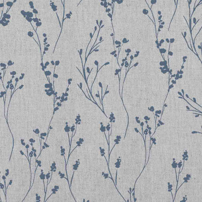 Saeeda Denim - Natural curtain fabric with Blue botanical print