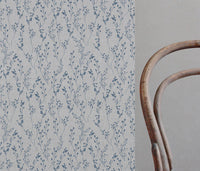 Saeeda Denim - Natural curtain fabric with Blue botanical print