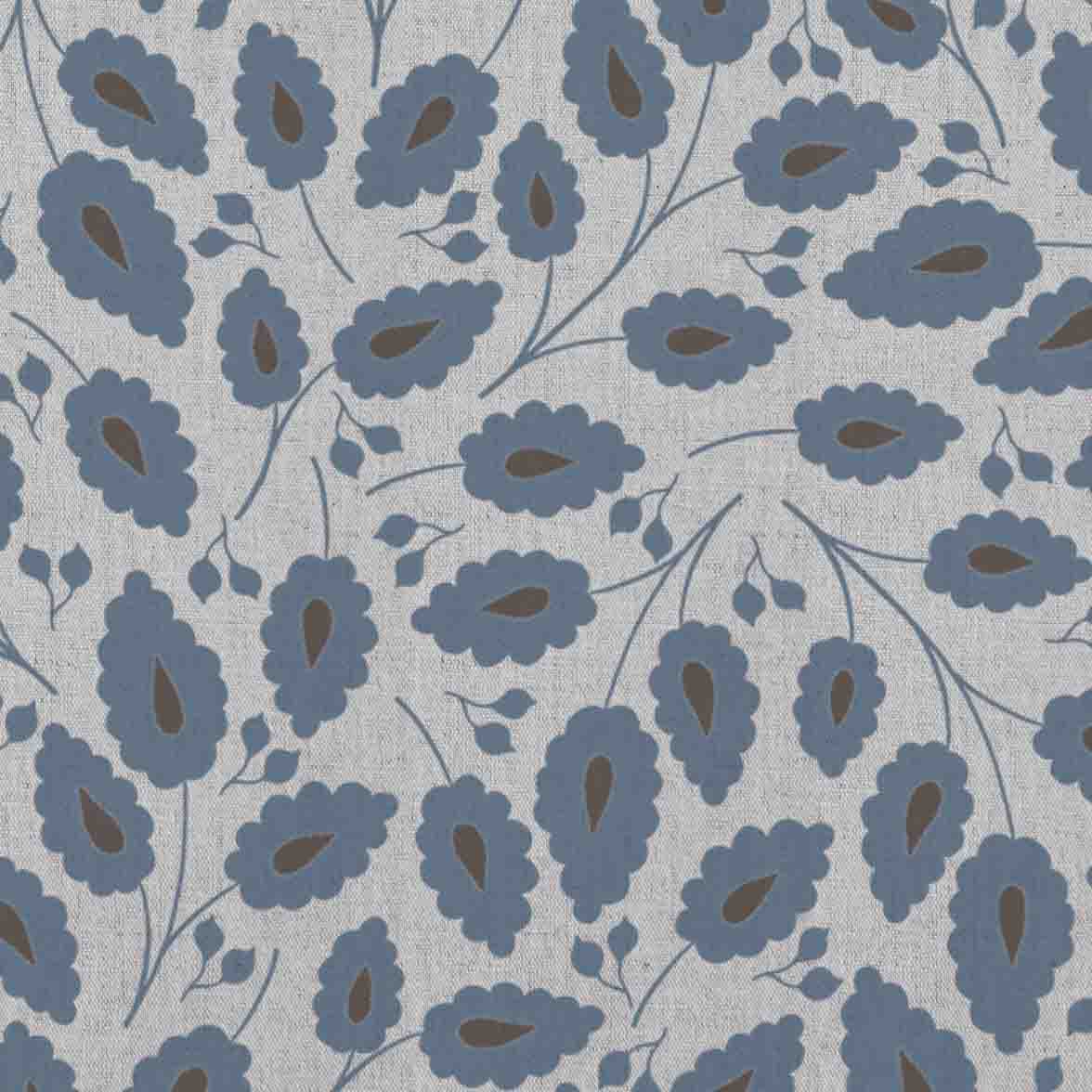 Goldie Denim - Natural curtain fabric with Blue botanical print
