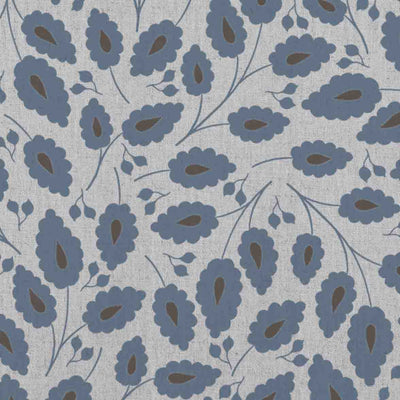 Goldie Denim - Natural curtain fabric with Blue botanical print
