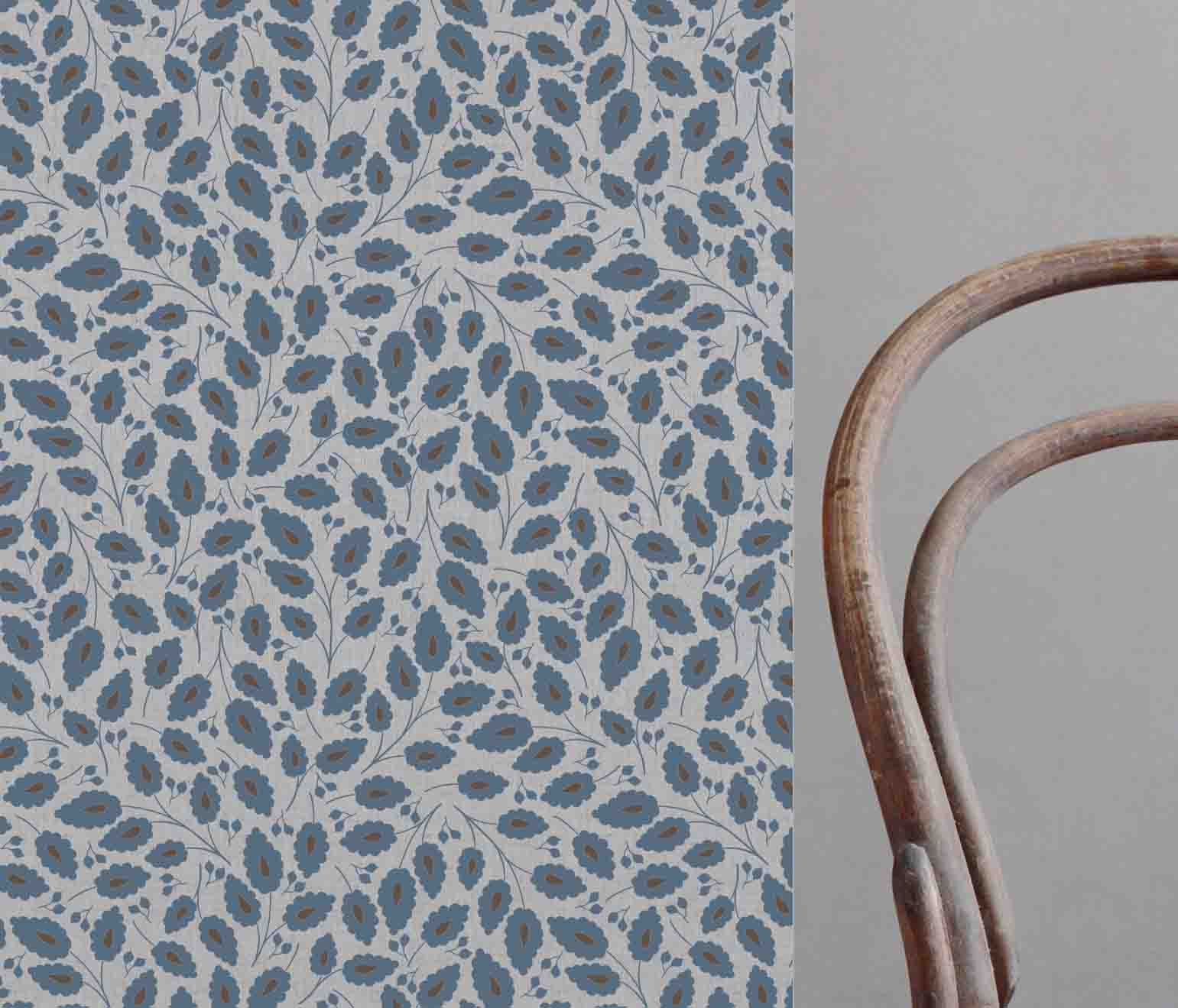 Goldie Denim - Natural curtain fabric with Blue botanical print