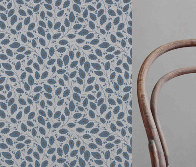 Goldie Denim - Natural curtain fabric with Blue botanical print