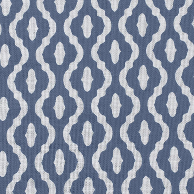 Oona Denim - White linen fabric, Blue abstract print