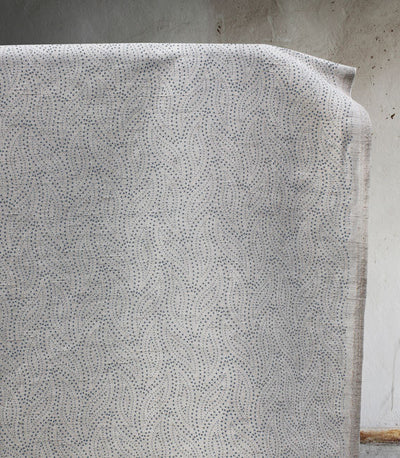 Pia Denim - Curtain fabric, abstract Blue leaf pattern
