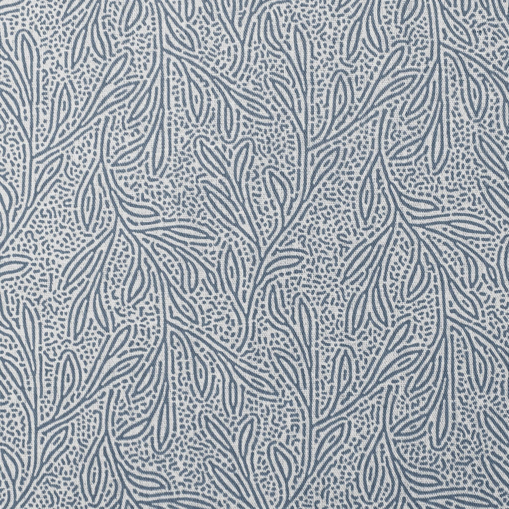 Alma Denim Linen Fabric - Linen Curtain fabric with Blue botanical print - detail