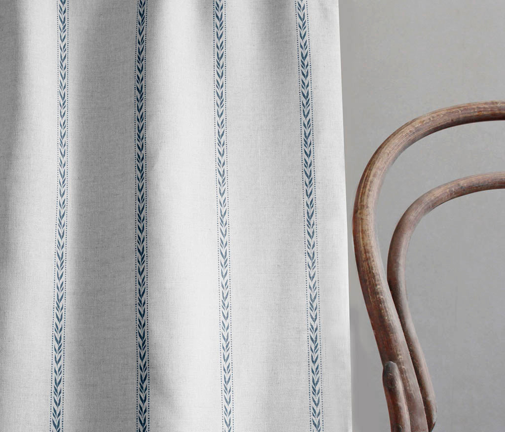 Helena-NAT Denim  - Curtain fabric with Blue pattern print