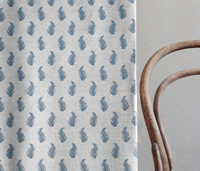 Lena Denim - Curtain fabric with Blue botanical print