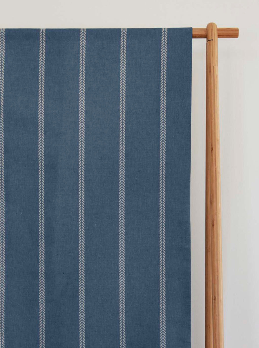Rana Denim- Blue curtain fabric with hand drawn stripes