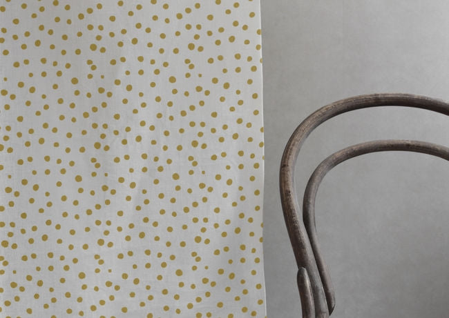 Dottie Dijon-WHT - Dotted fabric with Yellow spots, 100% Linen