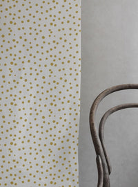 Dottie Dijon-WHT - Dotted fabric with Yellow spots, 100% Linen