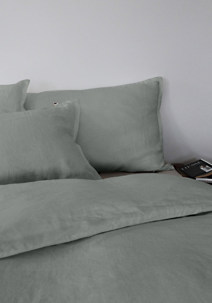 Linen Duvet Cover Double, Dusty Aqua